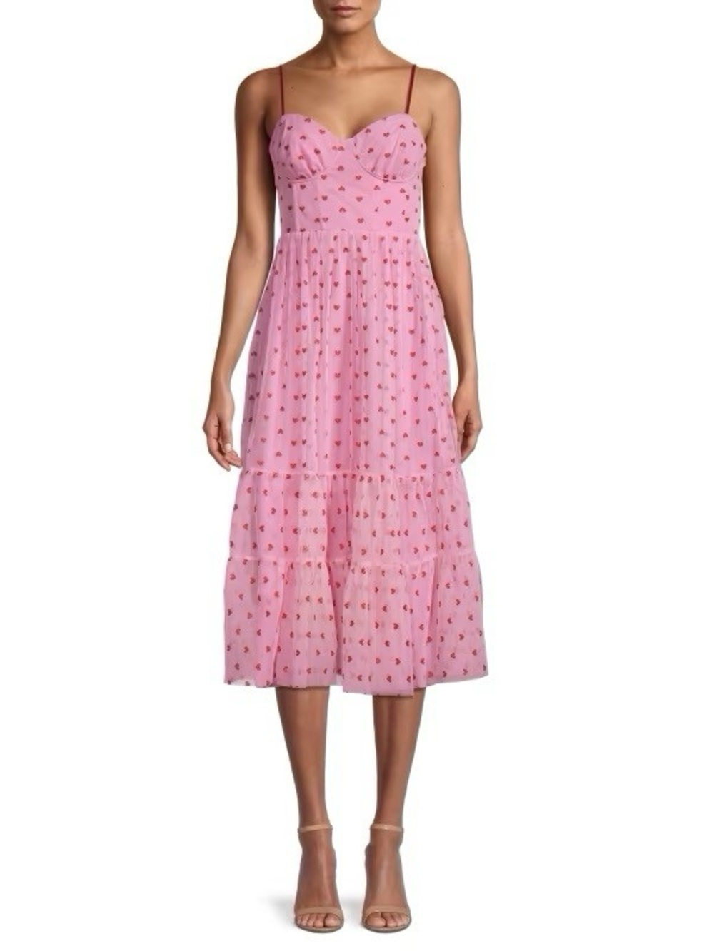Betsey Johnson Pink Glitter Heart Mesh Midi Dress Valentine Corset Bustier